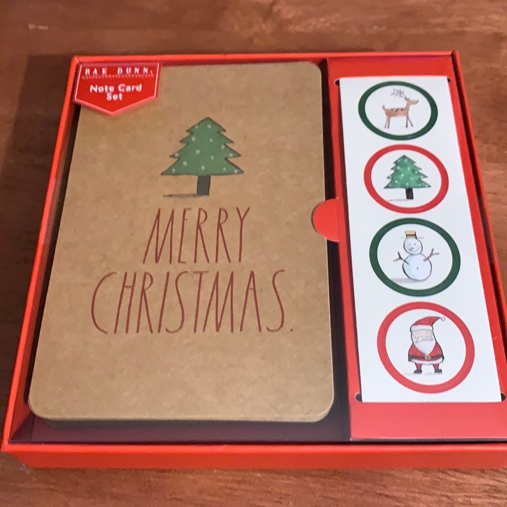 RAE DUNN note cards with tree & “MERRY CHRISTMAS”. cards, stickers,envelopes
